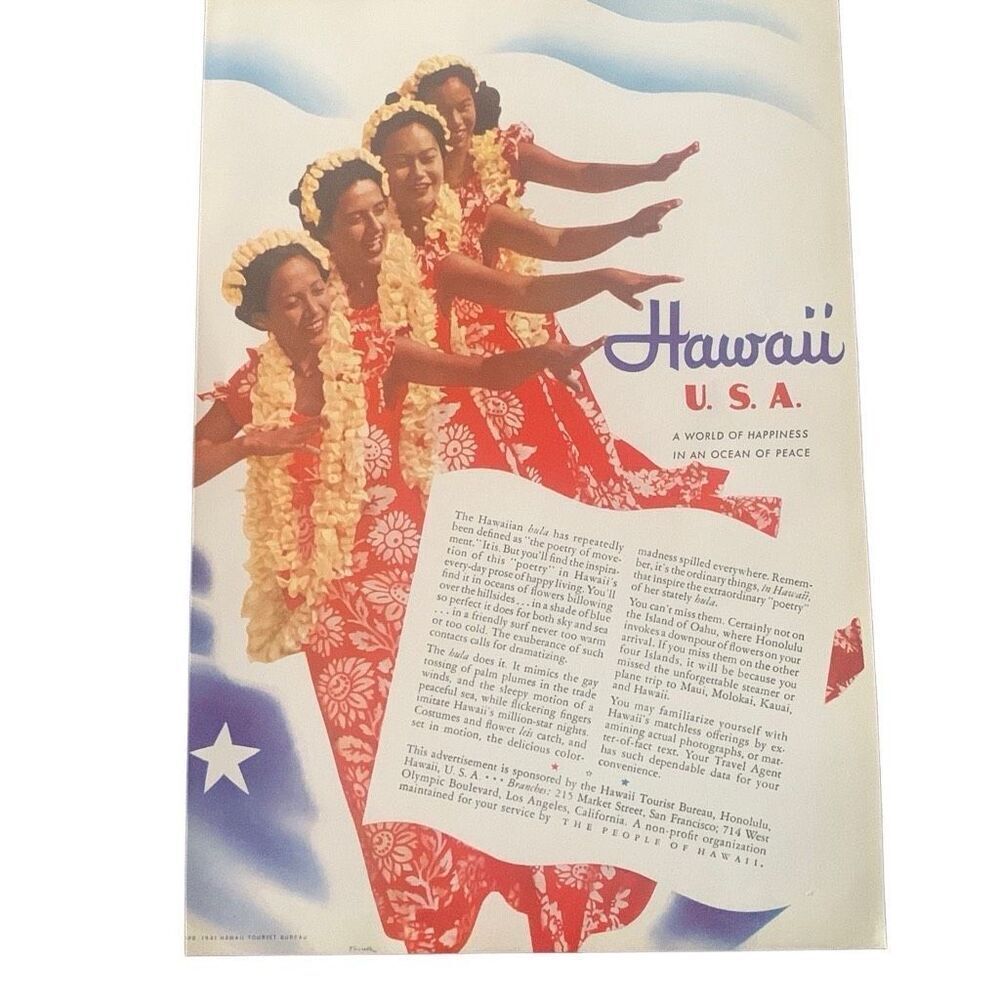 Vintage 1941 Hawaii World of Happiness Ocean of Peace Ad Advertisment